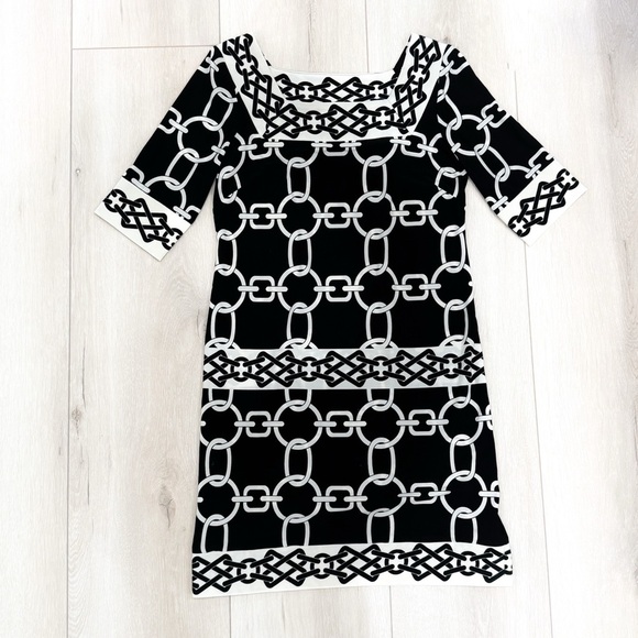 London times black white geometric retro style print sheath dress ❤️ - Picture 4 of 6